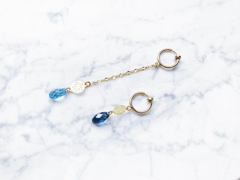 《蔚蓝海岸》深浅蓝海 海滴 长短耳环 一对 (深短浅长款) - 耳环/耳夹 - 其他金属 