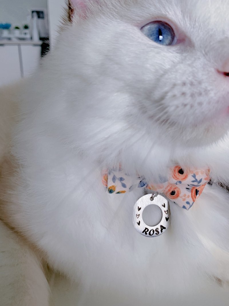 狗牌 猫牌 定制化 宠物吊牌 甜甜圈形 不锈钢 姓名牌 中英文刻字 - 项圈/牵绳 - 不锈钢 银色