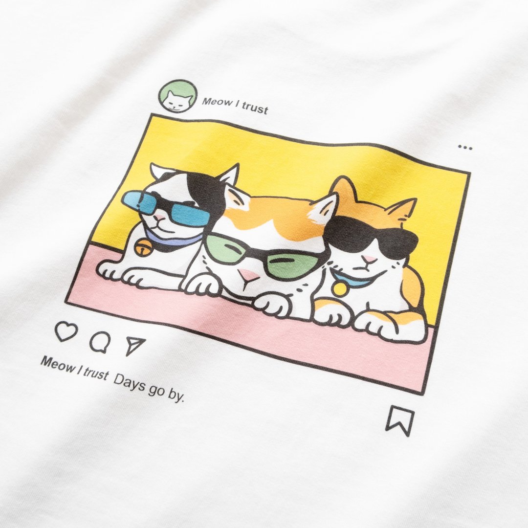 【GOOD DAY】猫猫IG图案Tee (ZT997) - 男装上衣/T 恤 - 棉 白色
