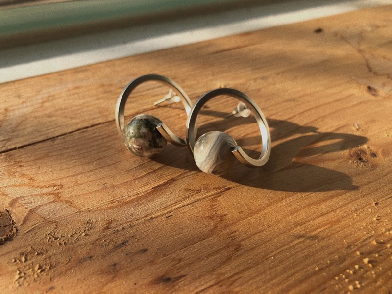 木星殒落 - 耳环/耳夹 - 石头 咖啡色