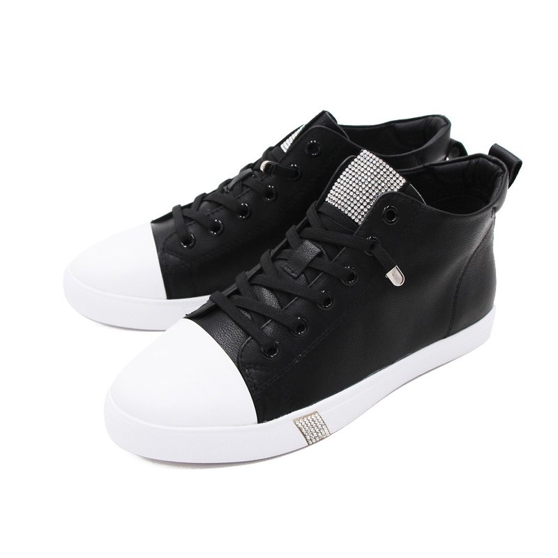 WALKING ZONE  圆头高筒钻饰板鞋休闲鞋 女鞋 - 黑(另有白) - 女款休闲鞋 - 真皮 