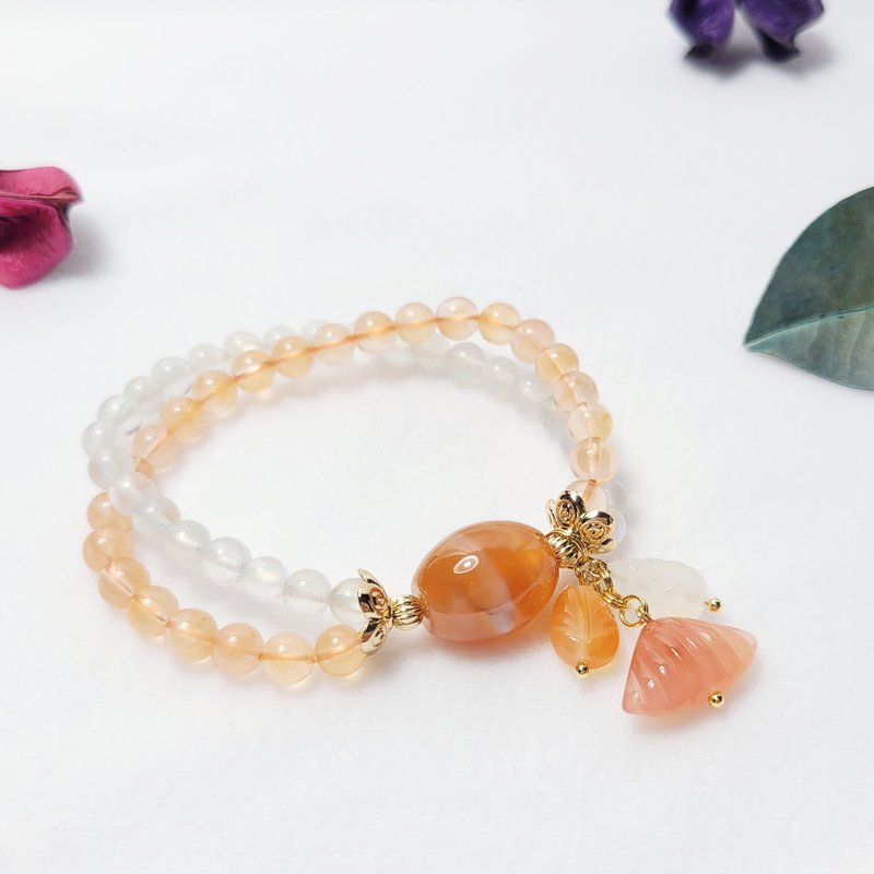 缠丝玛瑙 兔毛水晶 蓝月光 一叶成功 贝 招财 2股手链 单品 礼物 - 手链/手环 - 宝石 橘色
