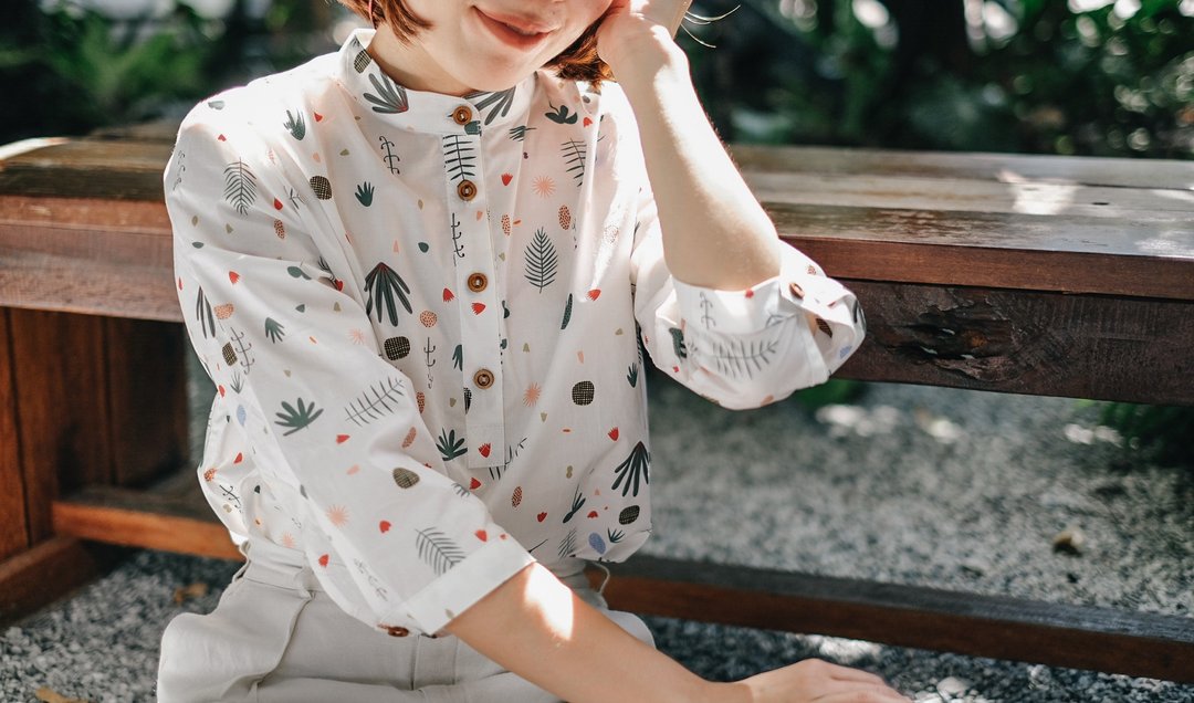 Taru Taru Shirt ( mandarin collar ) - 女装衬衫 - 棉 白色