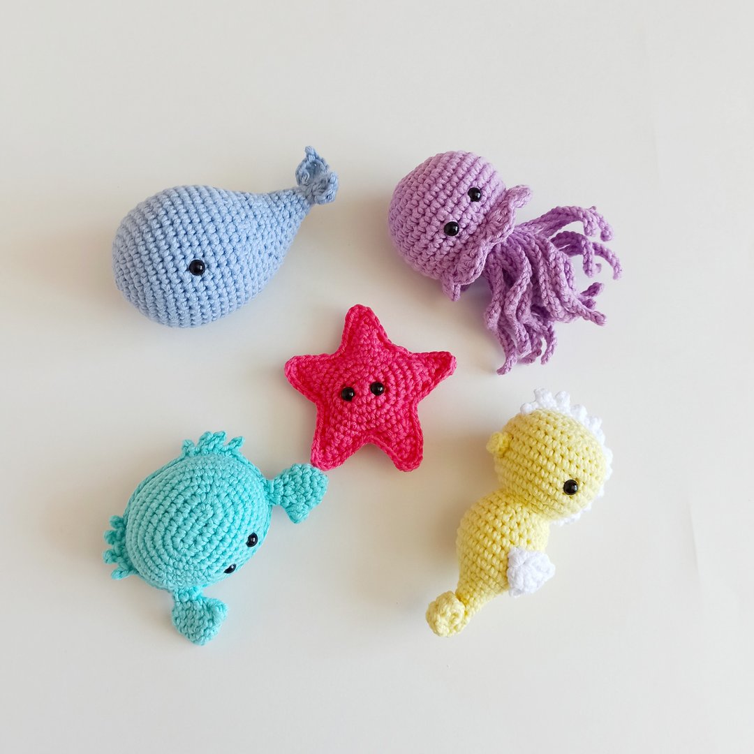 sea animals crochet, crochet jellyfish soft toys,gift for first birthday,newborn - 玩具/玩偶 - 棉 多色