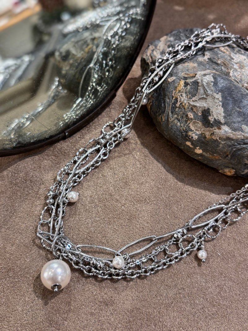 华丽 不锈钢项链 颈链  珍珠项链 - 项链 - 不锈钢 蓝色