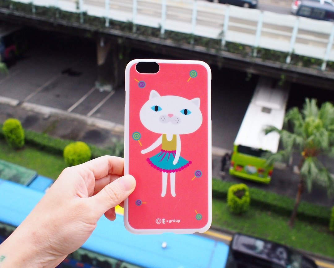 E*group 手机壳 (白喵 草莓) iPhone 6plus/6s plus - 手机壳/手机套 - 压克力 绿色
