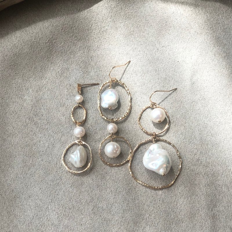 小行星群 #1 混搭耳环 - 耳环/耳夹 - 珍珠 