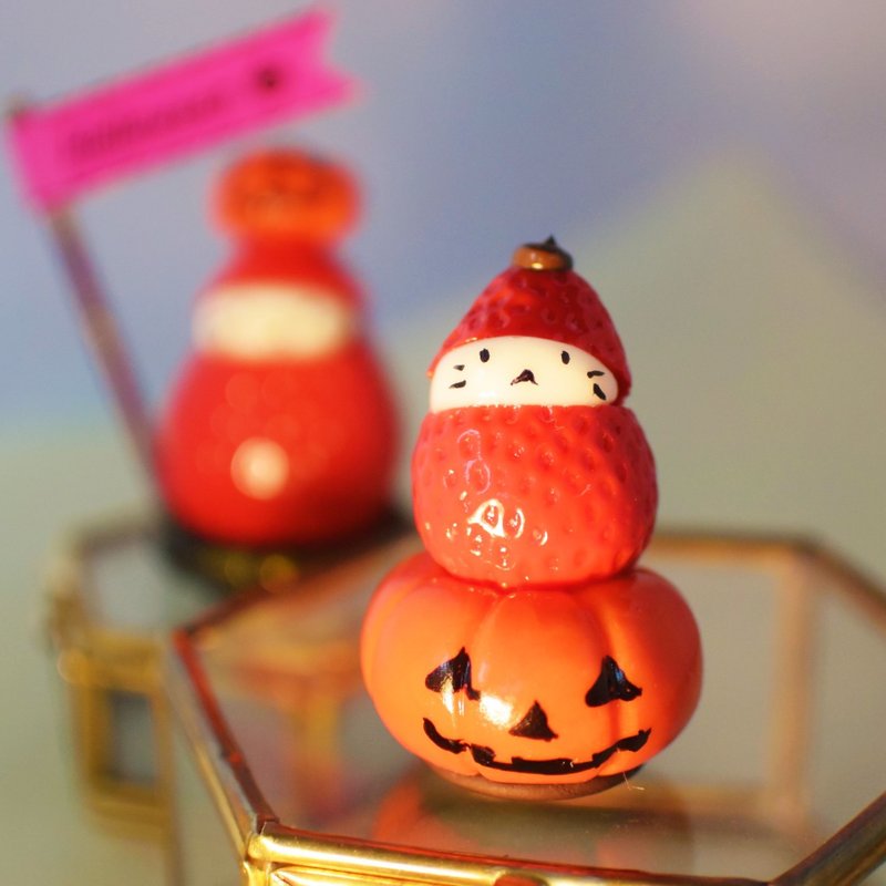 Halloween Pumpkin rides Strawberry bowl (chocolate cream) - 摆饰 - 粘土 红色