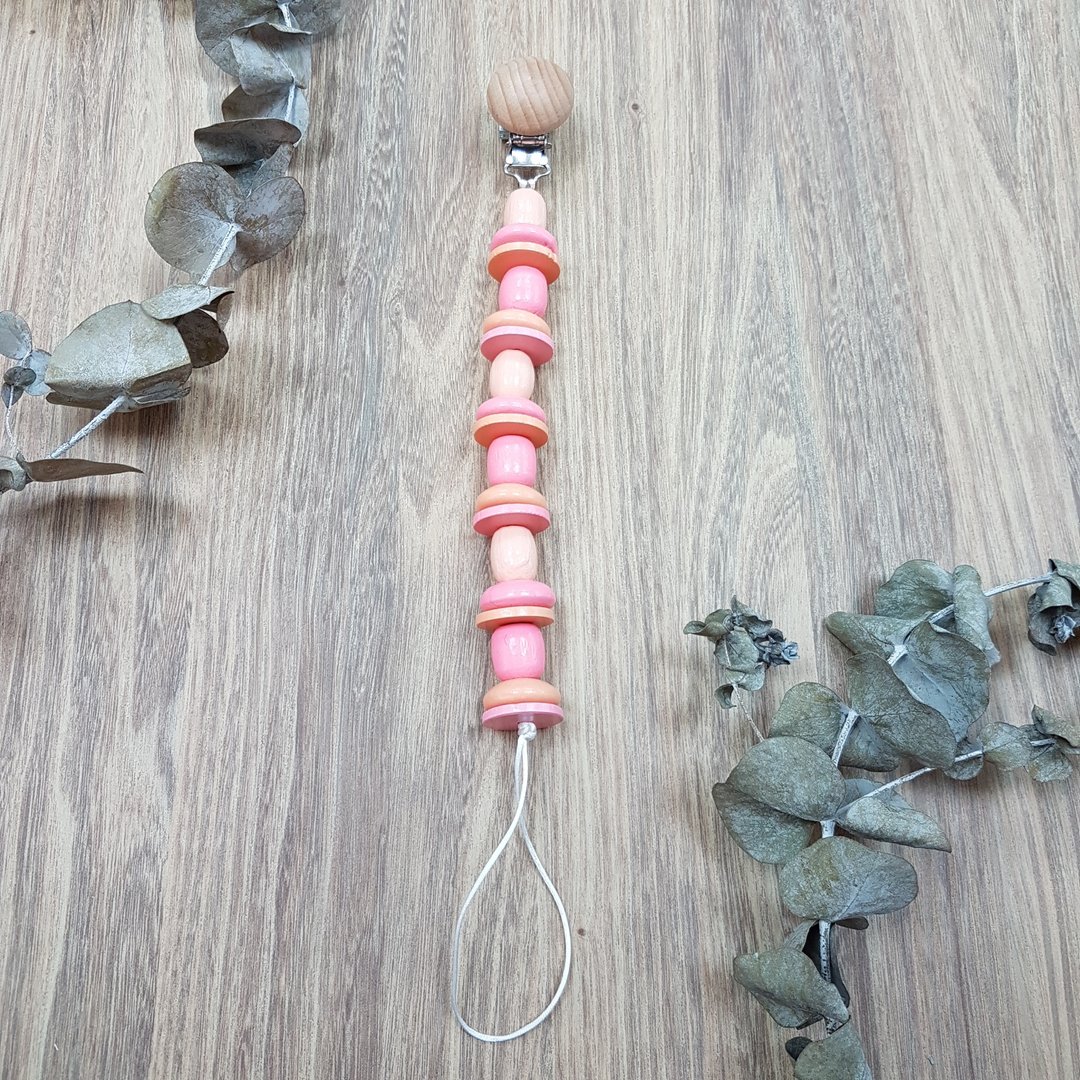 宝宝 婴儿 安抚 木头 奶嘴夹 奶嘴链-原木夹-粉桃橘 - 奶瓶/奶嘴 - 木头 咖啡色