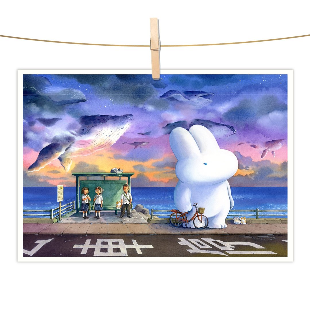 afu水彩插画明信片 - 飞鲸公车站 - 卡片/明信片 - 纸 多色