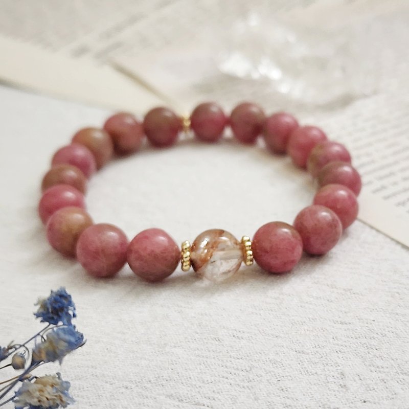草莓摩卡 蔷薇辉/红胶花天然石手链 - 手链/手环 - 宝石 粉红色
