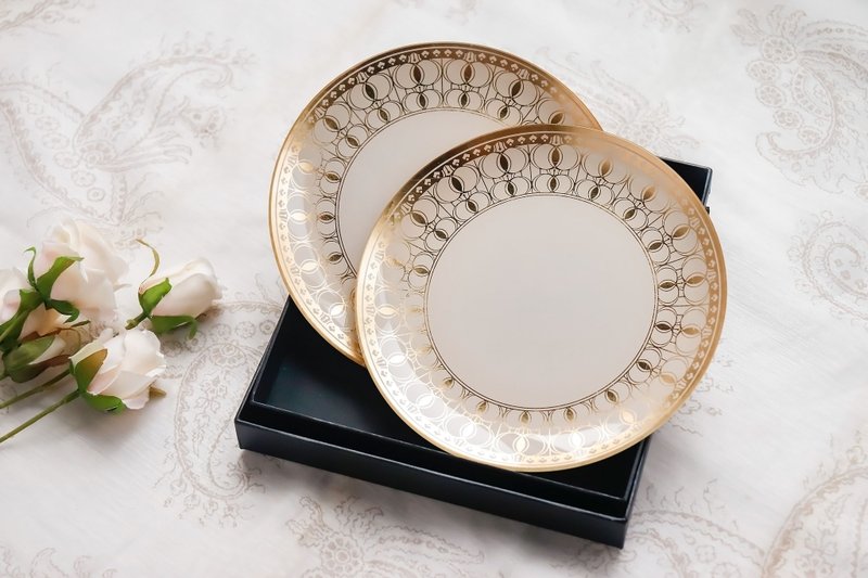 母亲节【圆满如月│谢母恩盘组】双入组 - 盘子/餐盘/盘架 - 玻璃 橘色