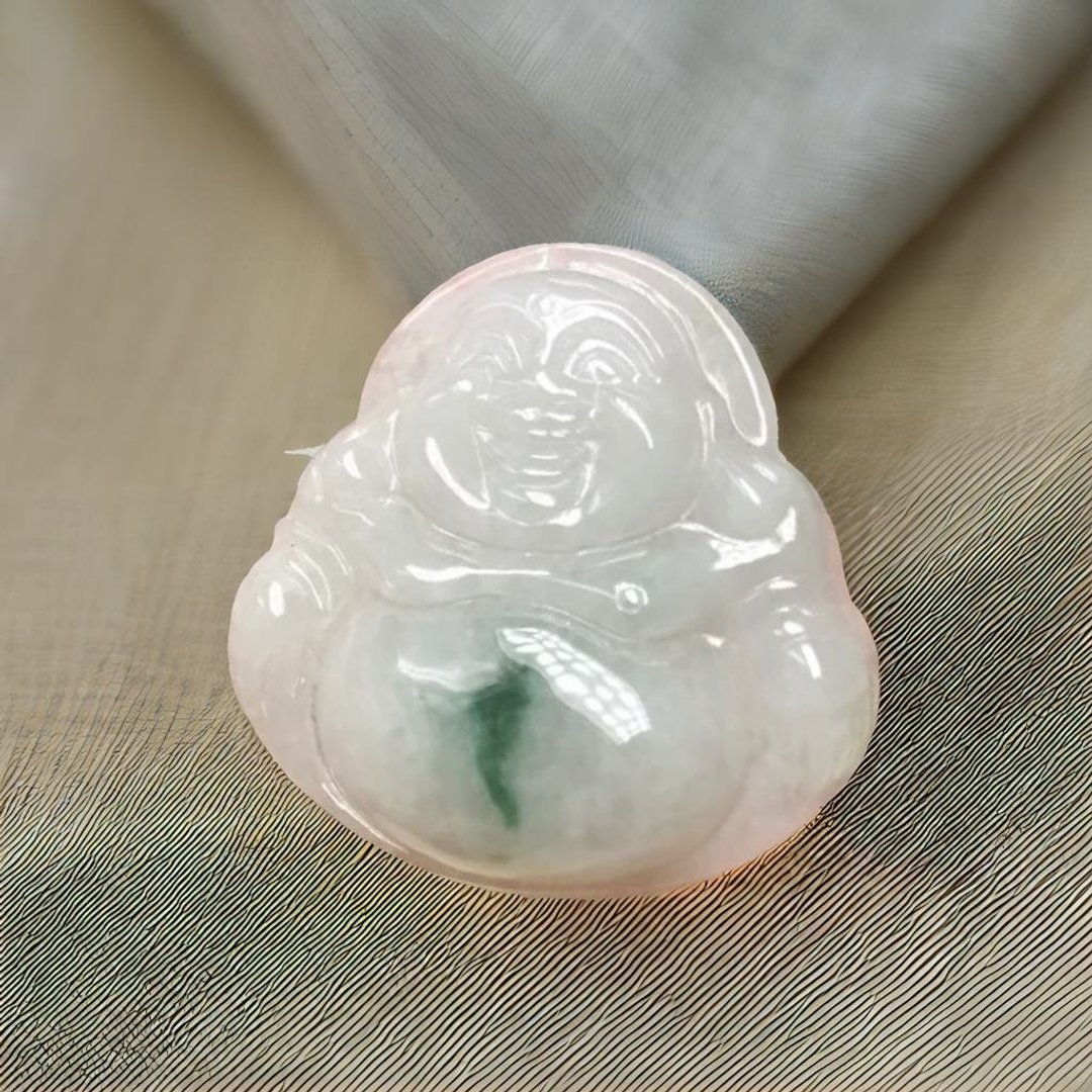 飘蓝花翡翠弥勒佛 | 天然缅甸玉A货翡翠 | 送礼 - 项链 - 玉石 多色