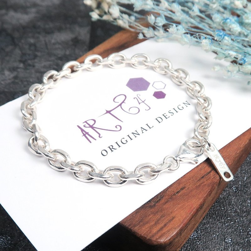 刻字订制 纯银 方形棱角链 银白款 (5.3mm) 925纯银手链 男生手链 - 手链/手环 - 纯银 银色