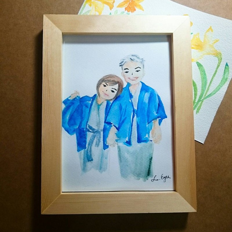 7寸原木相框手绘人像小情信 - 卡片/明信片 - 纸 