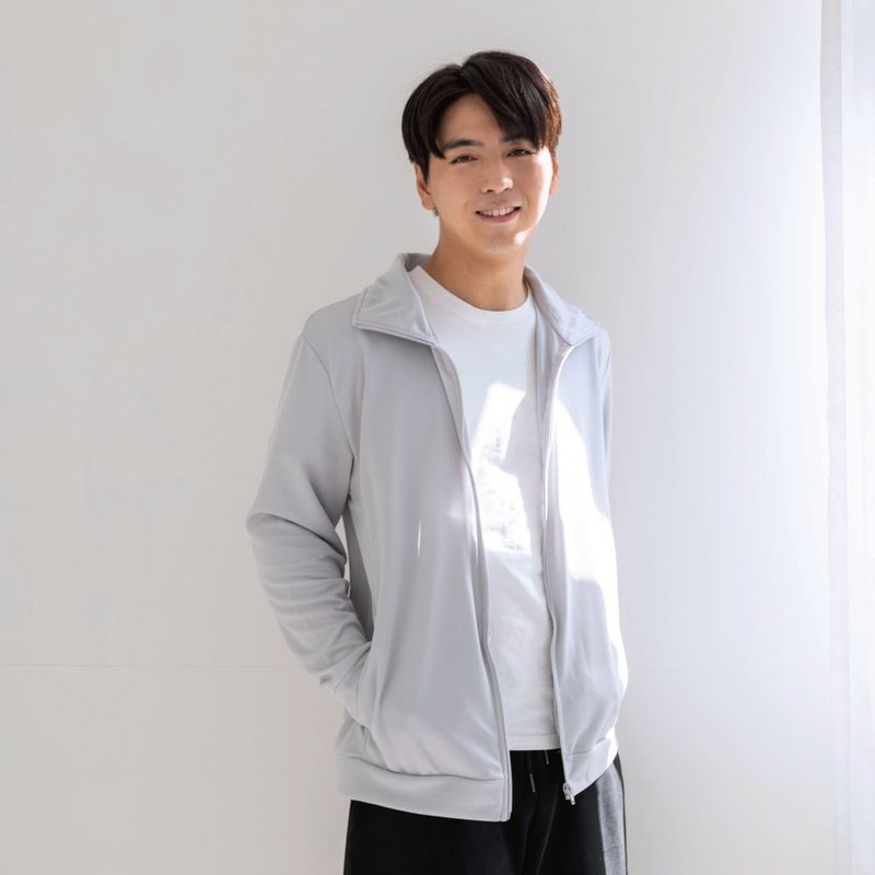 UPF50+吸湿排汗男防晒外套_立领浅灰 - 男装外套 - 聚酯纤维 灰色