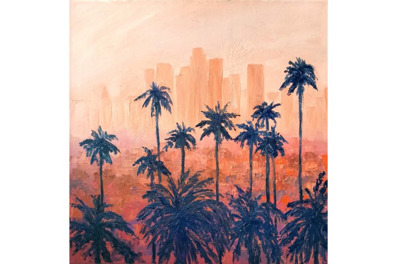 日出城市艺术城市景观油画全景大城市艺术品 - 海报/装饰画/版画 - 其他金属 红色