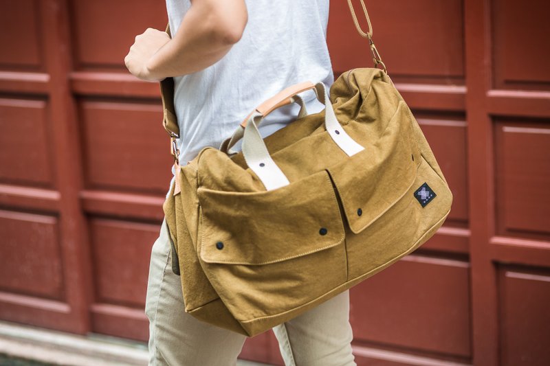 【换季特惠】3色 意大利帆布牛皮 旅行大容量收纳 手提肩背旅行包 - 手提包/手提袋 - 其他材质 绿色