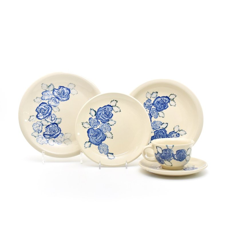 波兰手工陶圆盘含杯4件组 - 盘子/餐盘/盘架 - 陶 