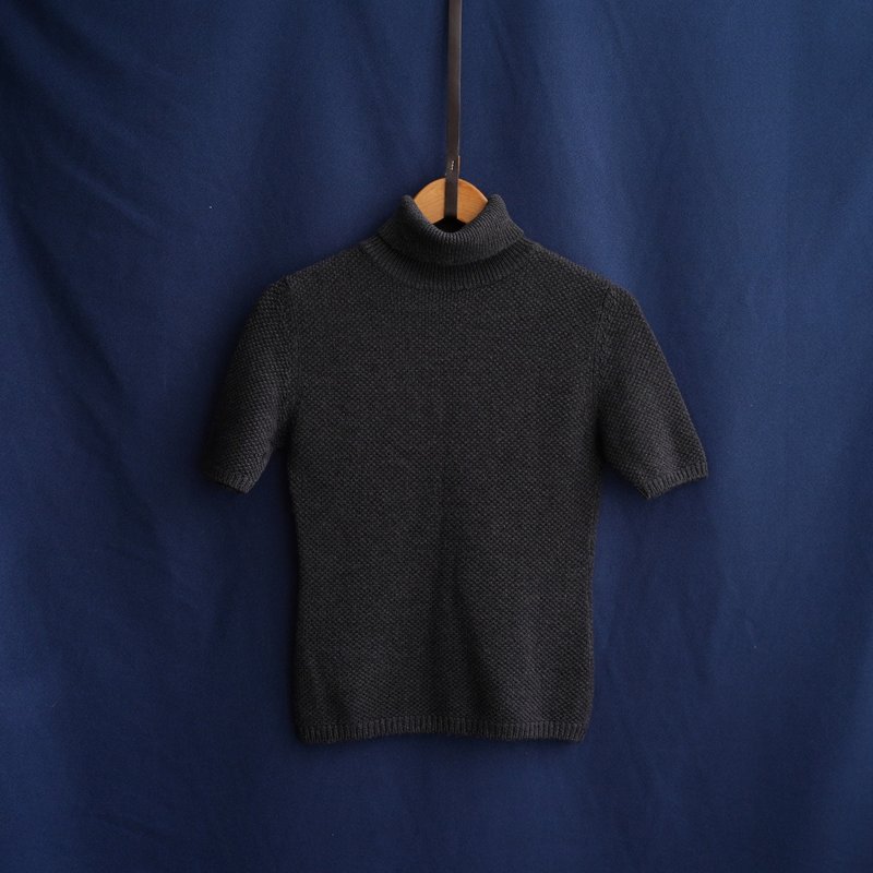 深灰翻领短袖毛衣内搭上衣 vintage - 女装针织衫/毛衣 - 羊毛 灰色