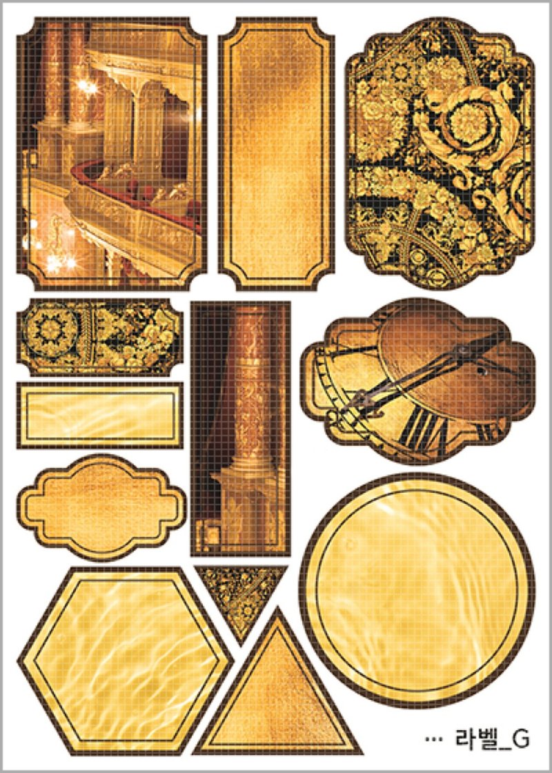 图案标签 - G (blackraccoon) 复古拼贴设计纸质贴纸 - 贴纸 - 纸 金色