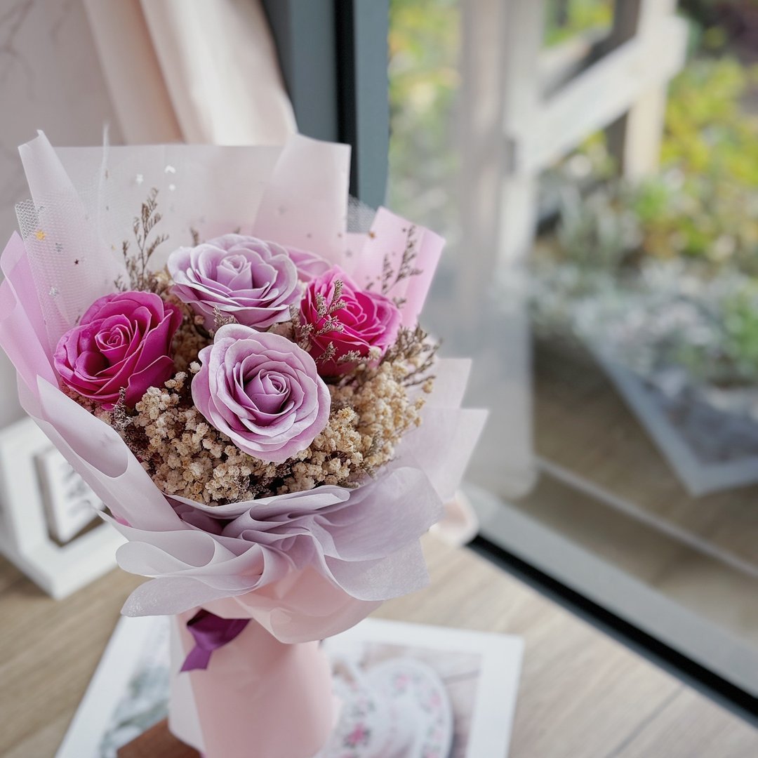 【快速出货】香皂玫瑰 花束 (紫/橘).情人节 告白 纪念日 生日礼物 - 干燥花/捧花 - 植物．花 多色