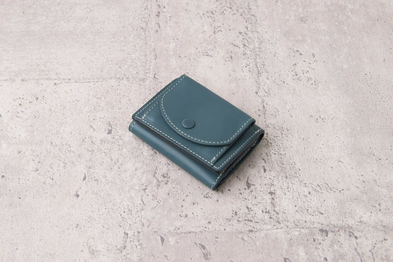 三折迷你短夹 Mini Tri-Fold wallet / 莫兰迪蓝 - 皮夹/钱包 - 真皮 蓝色