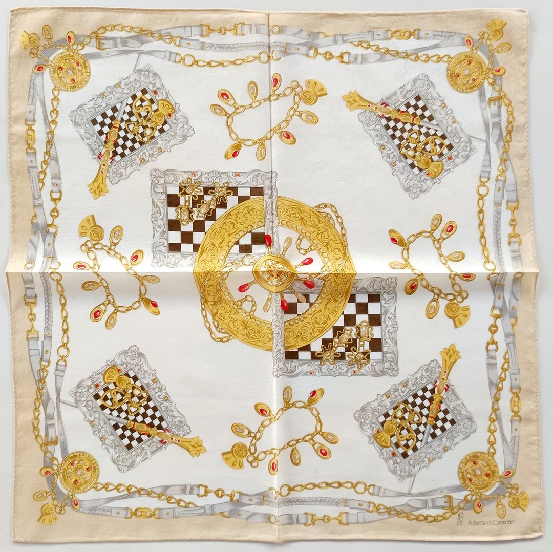 复古 Roberta di Camerino - 华丽巴洛克金色奖章 (20 x 19.5 英寸) - 手帕/方巾 - 棉 金色