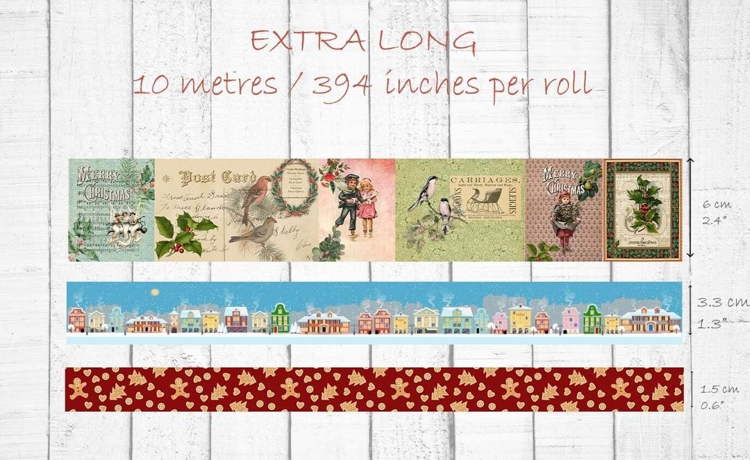 Vintage Christmas holiday winter washi Tapes Set. Extra Wide - 纸胶带 - 纸 多色