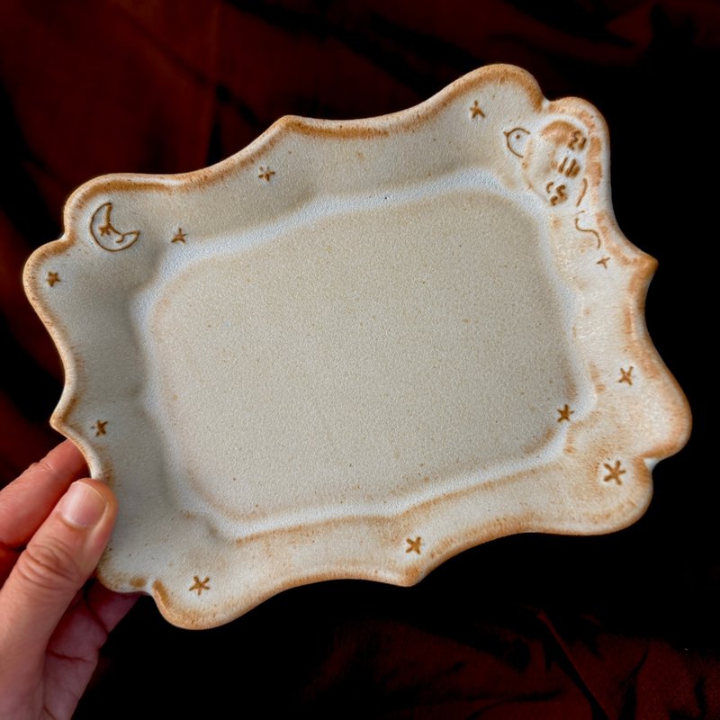 【 小丸 森林 浮雕 】 无光水蓝釉  飞鸟  欧式长方盘 - 盘子/餐盘/盘架 - 陶 蓝色