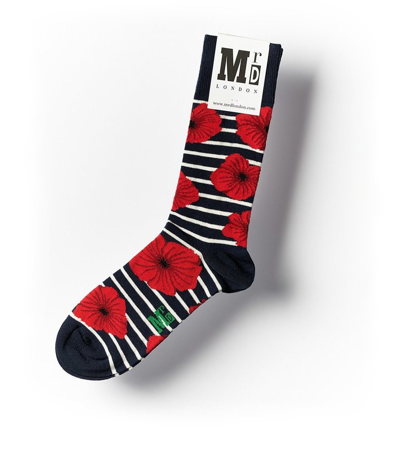 MrD London 英伦绅士袜 – 虞美人花 – 蓝白 - 绅士袜 - 棉．麻 蓝色