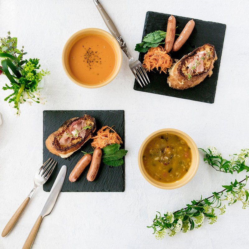 日本BRUNO Slate岩板餐盘(二入组) 附无毒粉笔可留言 - 盘子/餐盘/盘架 - 石头 黑色