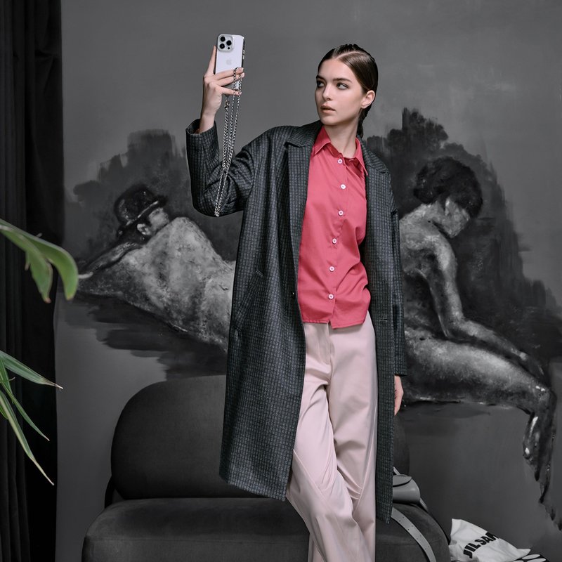 和暖小方格毛料长大衣 - 女装休闲/机能外套 - 羊毛 多色