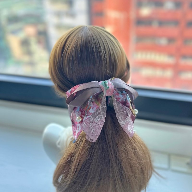 蝴蝶结蕾丝鲨鱼夹抓夹相交夹发夹发饰头饰-樱花盛开 - 发饰 - 其他材质 粉红色