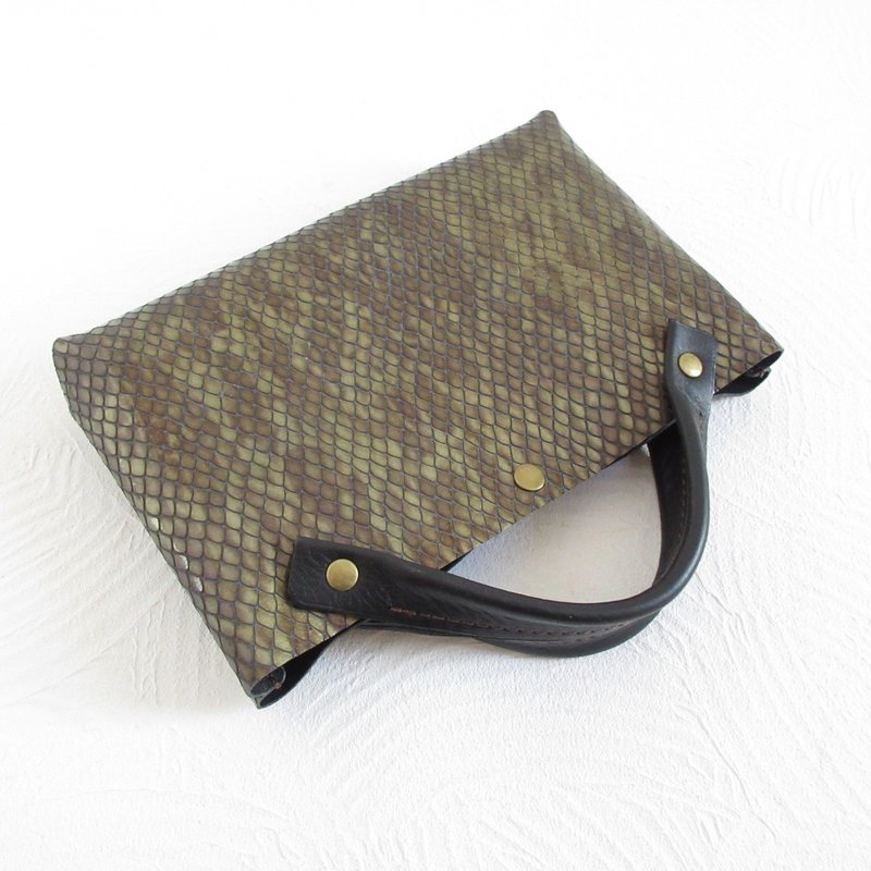 方便可爱迷你尺寸・软质漆皮・包中包・蛇纹・056 - 手提包/手提袋 - 真皮 金色