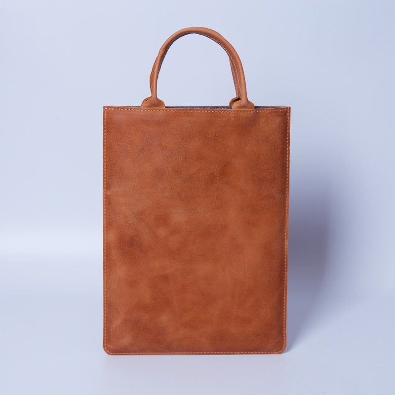 带衬里的皮革笔记本电脑包 带手柄的笔记本电脑套 - 电脑包 - 真皮 咖啡色