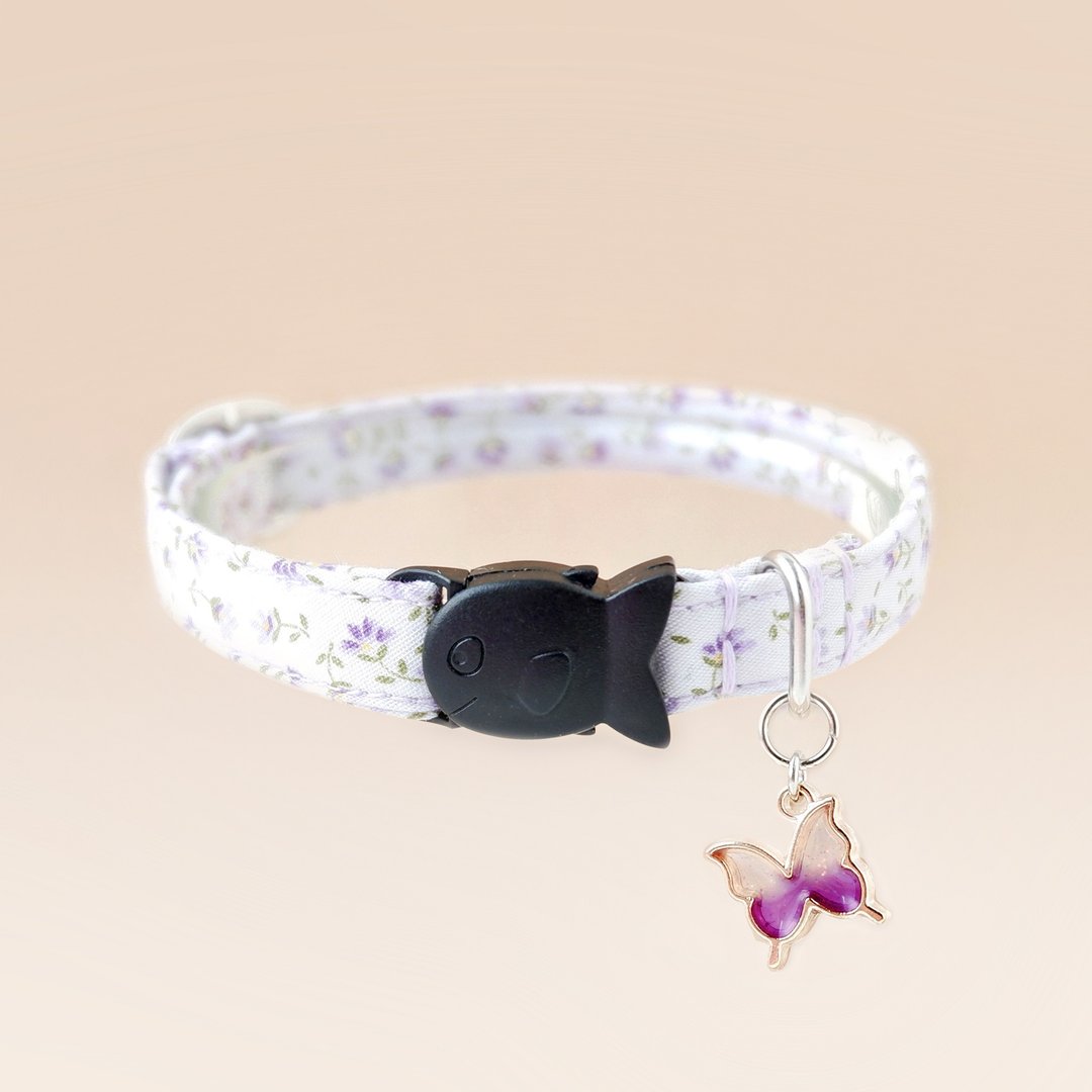 Secret Garden breakaway cat collar : Lavender with butterfly charm (Add-on) - 项圈/牵绳 - 棉 紫色