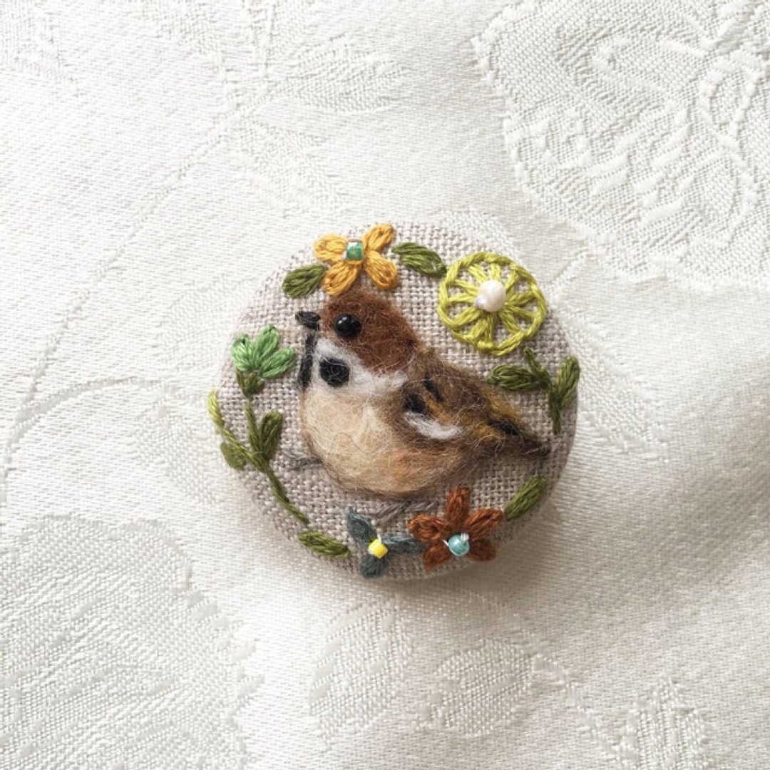 brooch of sparrow - 胸针 - 棉．麻 咖啡色