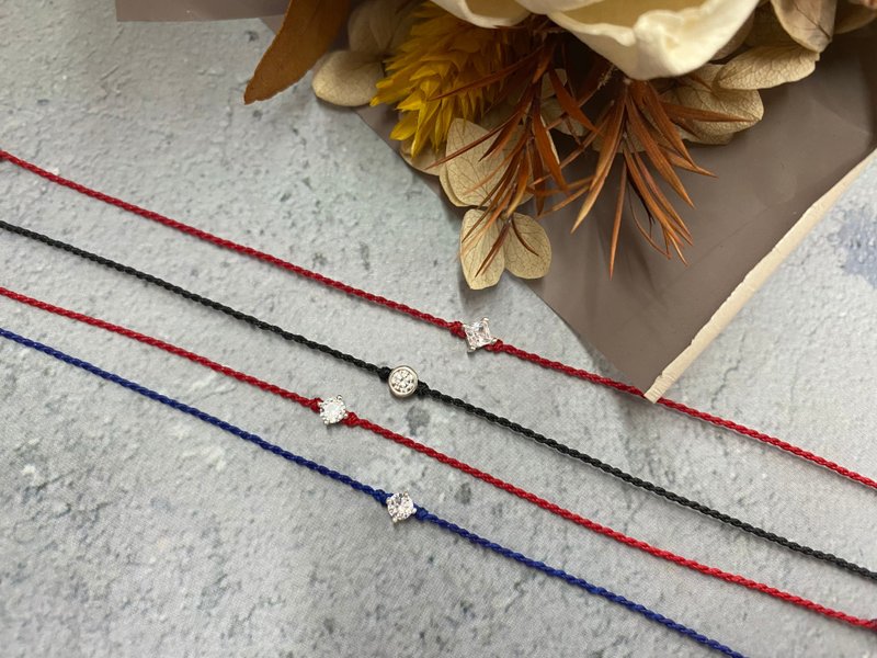 纯银 一直钻 超亮水钻  幸运红绳  编绳手链 - 手链/手环 - 纯银 