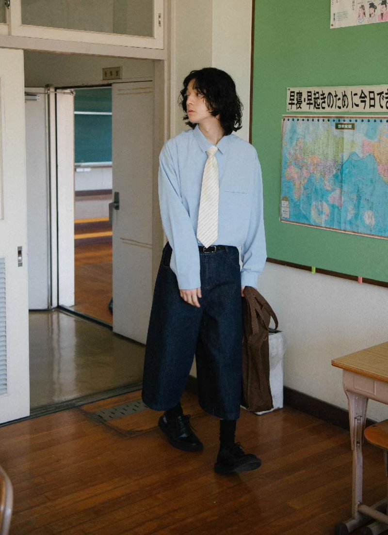 自由 日系复古水洗牛仔九分裤 - 男士长裤 - 其他材质 蓝色