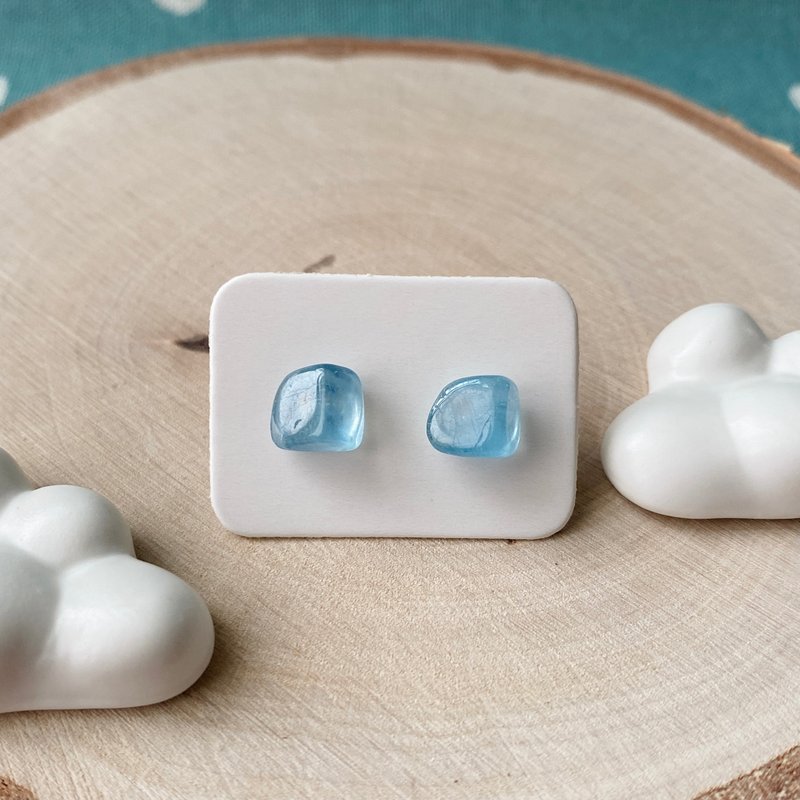 石光-天然矿石耳环-海蓝宝07 - 耳环/耳夹 - 半宝石 蓝色
