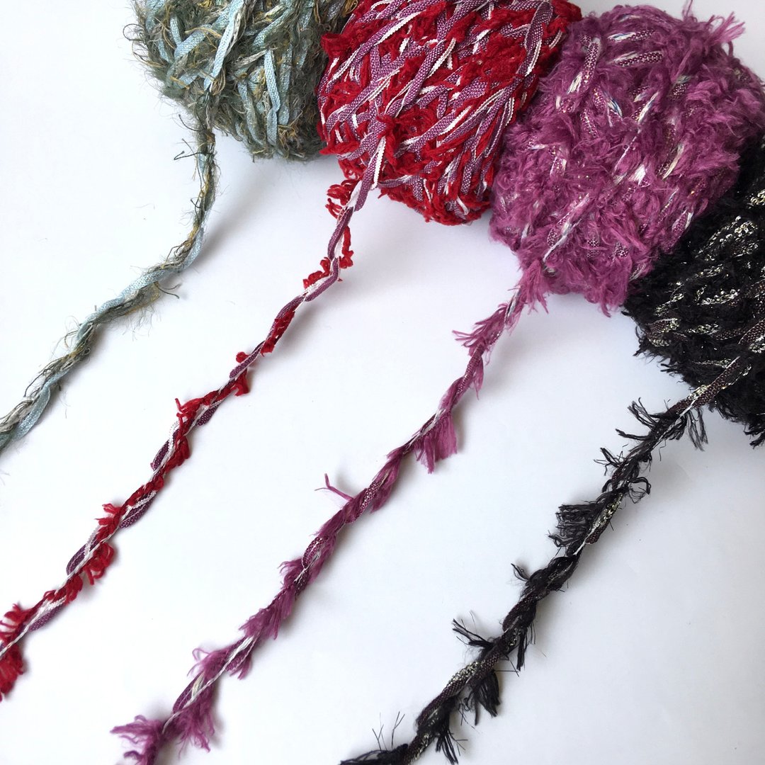 【粒线桔】三股混合纱线-雾霭绿红 | 四卷一组260公克/4pcs(260g) - 编织/刺绣/羊毛毡/裁缝 - 其他人造纤维 多色
