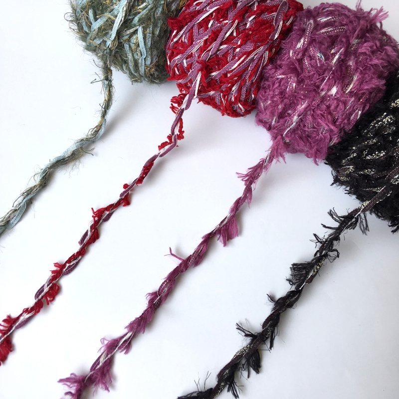 【粒线桔】三股混合纱线-雾霭绿红 | 四卷一组260公克/4pcs(260g) - 编织/刺绣/羊毛毡/裁缝 - 其他人造纤维 多色