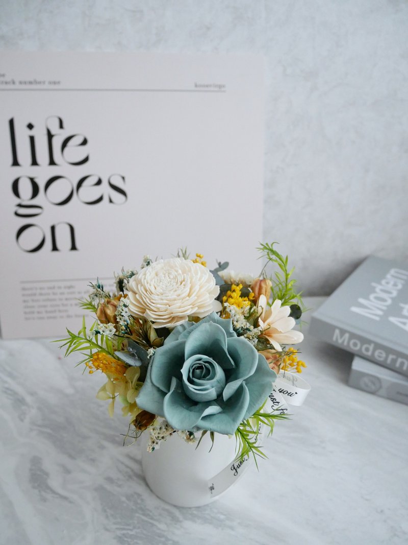 圆盆中小型不凋花盆花【松绿仙境】开幕/办公摆饰/生日礼物 - 干燥花/捧花 - 植物．花 绿色