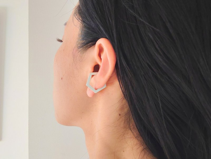 五角形袖口和小指环2种方式  Silver925 - 耳环/耳夹 - 其他金属 银色