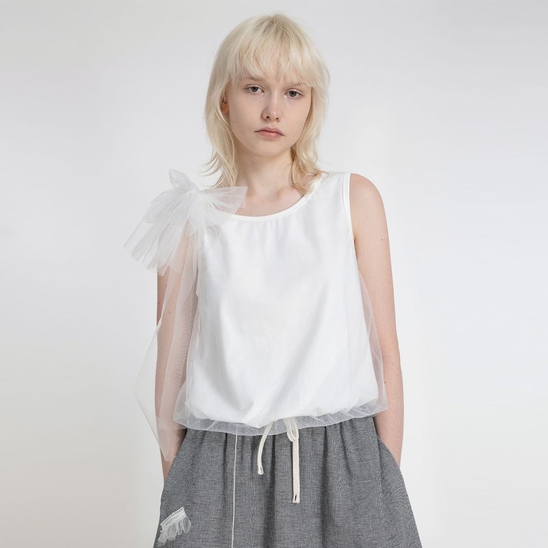 网纱蝴蝶结背心艾草抗菌面料可拆卸蝴蝶结柔软背心女 - 女装背心 - 棉．麻 