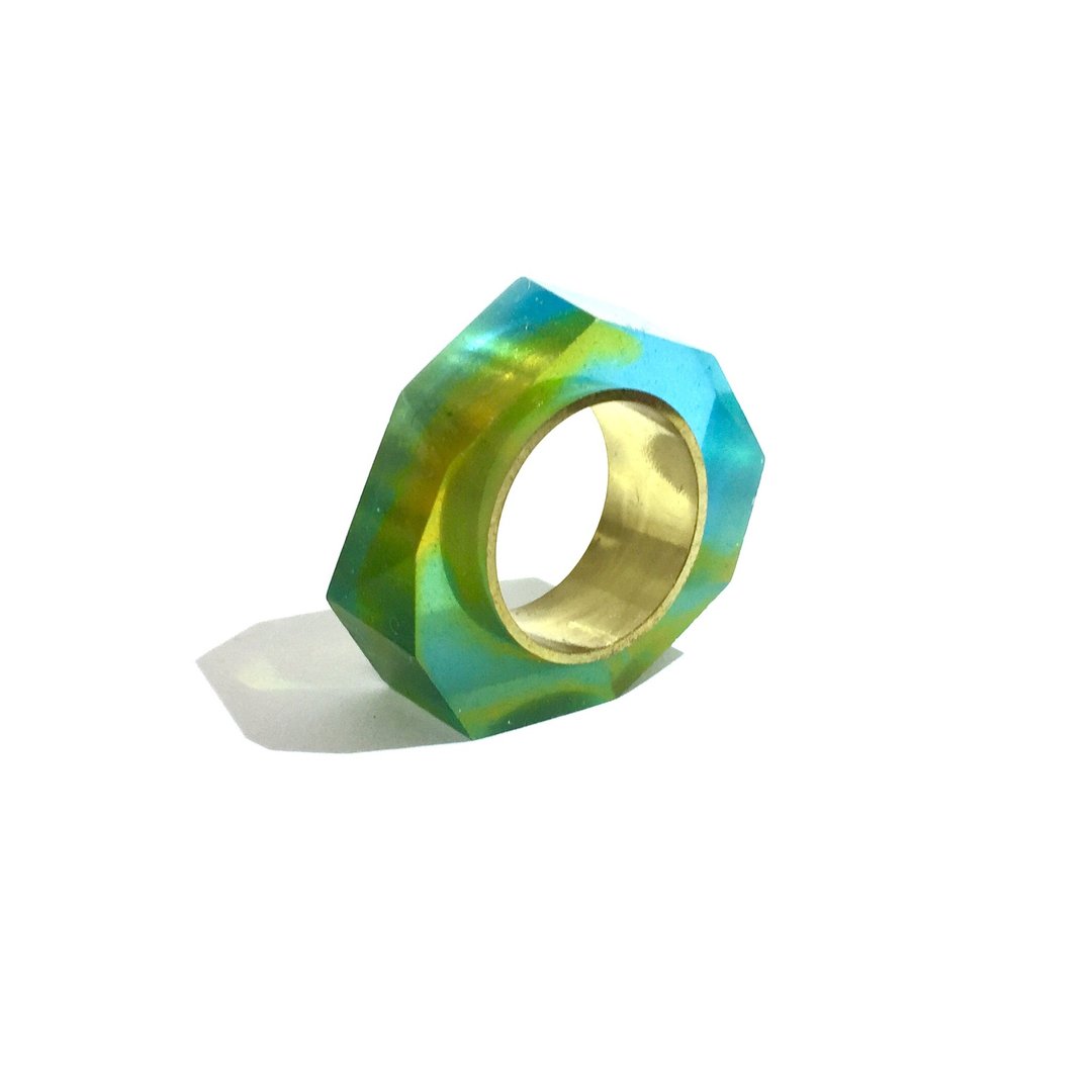 PRISM ring gold · blue green - 戒指 - 其他金属 绿色