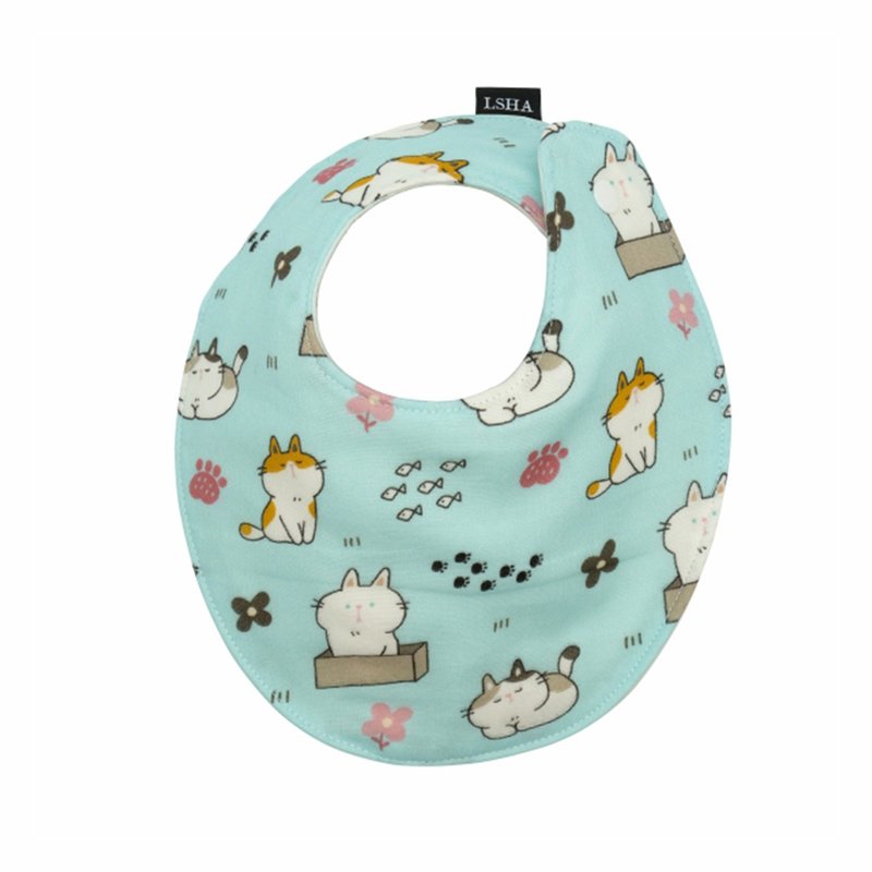 LSHA-八重纱宝宝围兜(盒子猫咪)-水蓝 - 围嘴/口水巾 - 棉．麻 蓝色