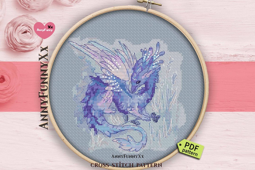 Blueberry Dragon cross stitch pattern PDF mystic creatures Purple dragons 蓝莓龙十字绣 - 手工艺教程/工具书 - 其他材质 