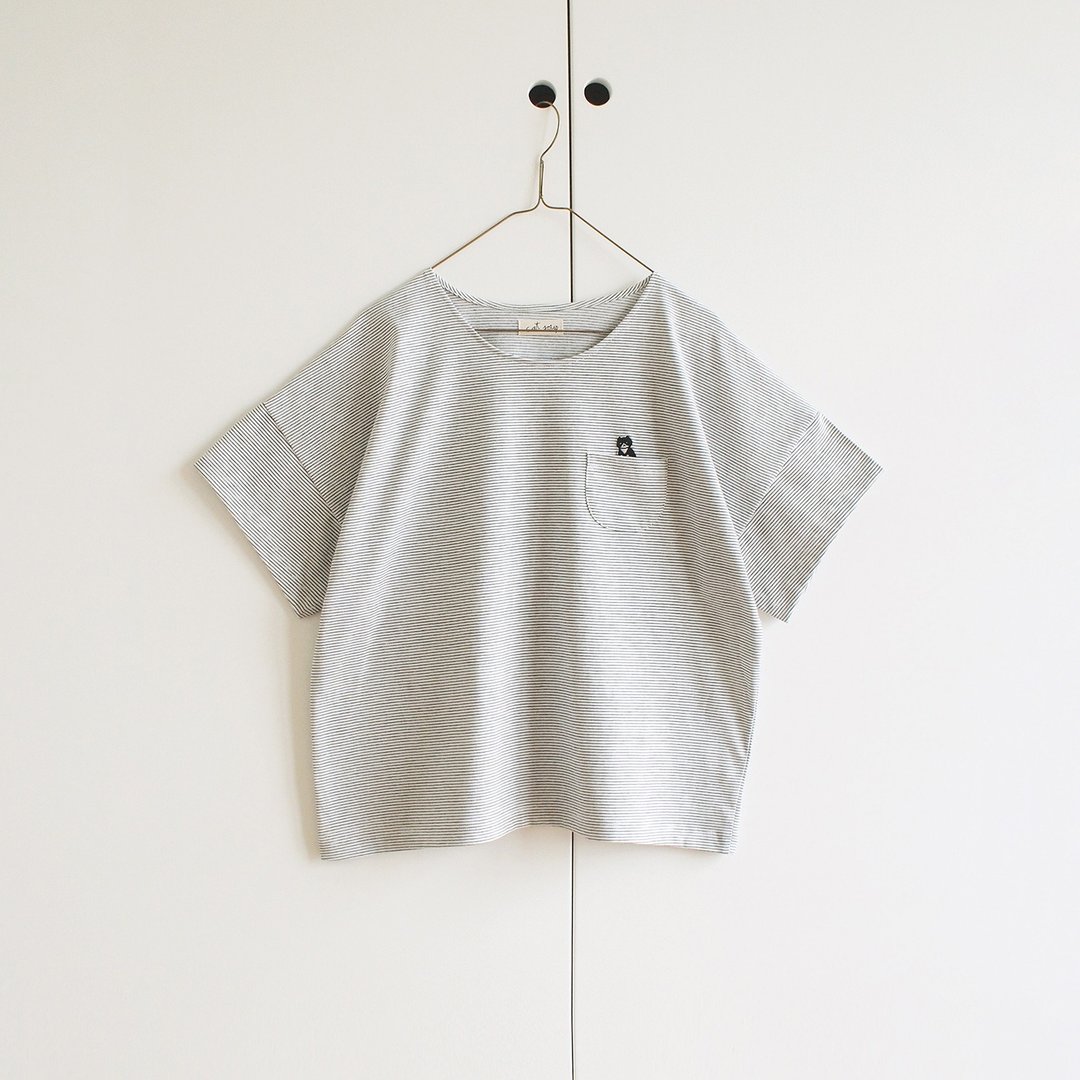 jumping cat striped t-shirt : black × white - 女装 T 恤 - 聚酯纤维 黑色